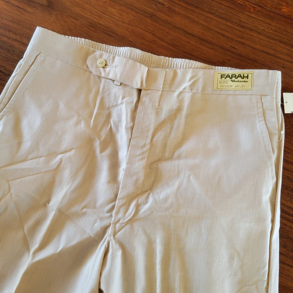 Vintage Farah Weekender Slacks Pants Trousers 32x30 Beige Straight Leg Khaki - Image 2 of 4