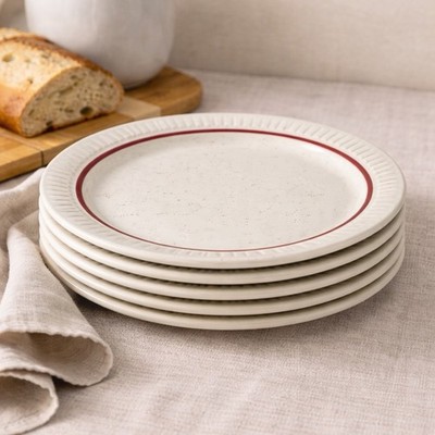 Set/5 Morco China 9  Plates Speckled Cream Red Rim 1968 USA MCM Diner Restaurant
