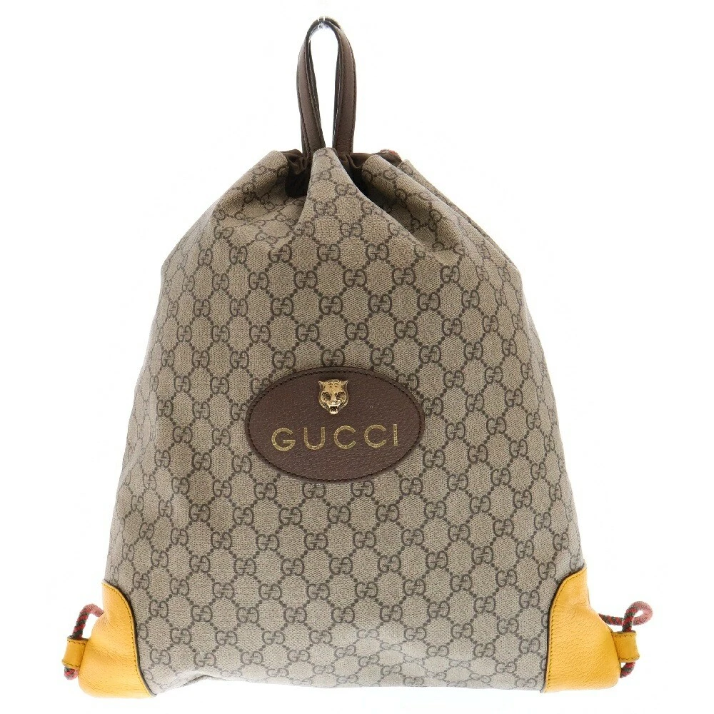 Gucci Supreme Cat Head Cordon Cuir Sac à Dos Sac à Dos Marron 473872 B H5T13