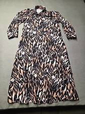 Women's Long Printed Dress Multicolor Size M Front Button Collared Long Sleeves