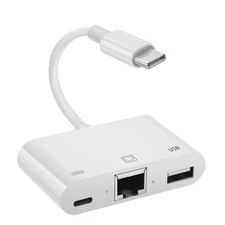 Type C to RJ45 Ethernet Adapter Network Adapter, with Charge Port and USB Por...