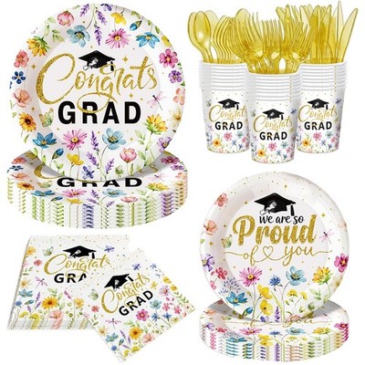 126pcs Graduation Party Dining set, Floral Patterns,Serves 18 Guests 