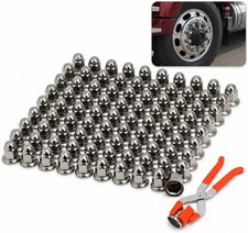 60 Pack Stainless Steel Lug Nut Covers, 33mm Push-on for Semi Trucks