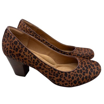 Sofft Myka Cognac Women's 7.5 Leopard Print Comfort Pumps Dyed Cow Hair Heels