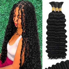 12 Inch Human Braiding Hair for Boho Braids 100G Deep Wave Curly Boho Hair for B