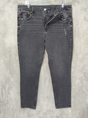 American Eagle Jeans Womens 16 Black Denim Stretch 90s Skinny High Rise
