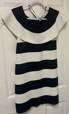 Ann Taylor Women's Stripe Dress Off Shoulder Sheath Sweater Dress Sz Medium