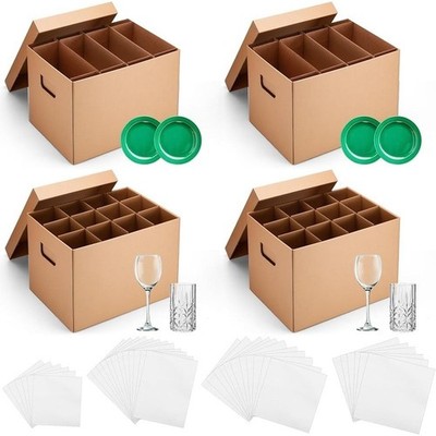 4 Sets Kitchen Moving Box w/ Divider Lid for Dish Glassware Wine Glass  Packing | eBay