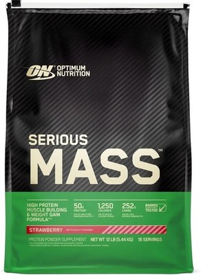 Optimum Nutrition Serious Mass Strawberry Weight Gain Protein Powder | 12 lbs