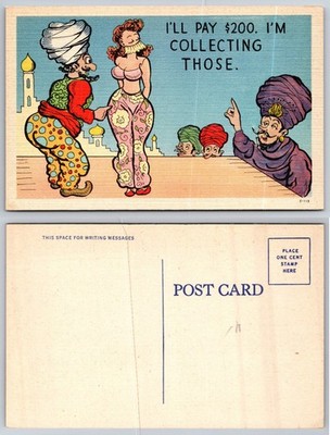 Vintage Comic Linen Postcard Middle East Harem Humor I'll Pay $200 C-113