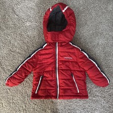 London Fog Toddler 2T Warm Winter Zip Up Hooded Jacket Red Gray White