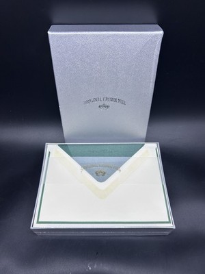 Original Crown Mill Silver Line Box Cream/Dark Green Note Cards Envelopes 4x6