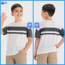 Small 6 7 - Boys Short Sleeve Relaxed Fit Chest Striped Shirt - Cat Jack - White