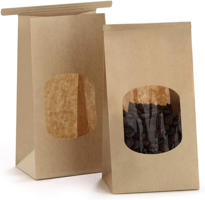 Small Bakery Bags with Window 100Pcs 3.54X2.36X6.7 Inches Tin Tie Tab Lock Kraft