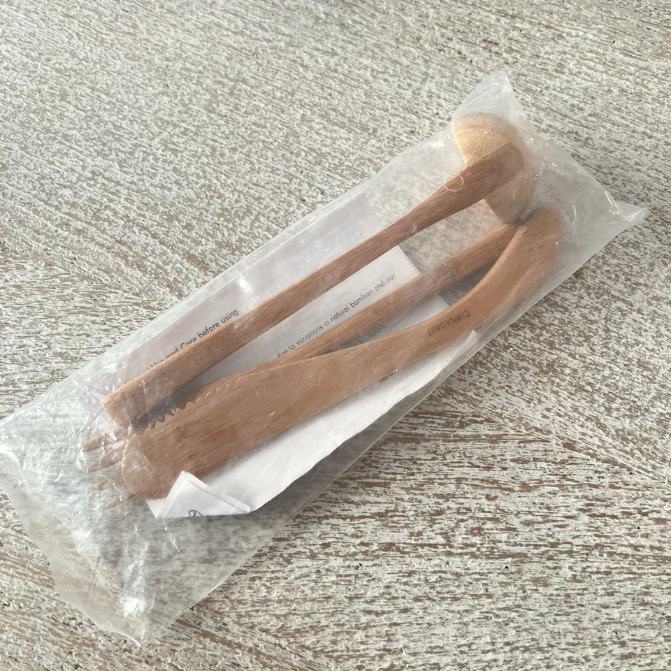 New Pampered Chef Bamboo Serving Set (3 Pc - Ladle, Fork, Spreader Knife) #2048 - Image 2 of 3