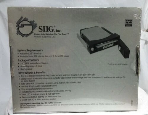 SIIG 3.5 英寸 SATA MobileRack TRAY-LESS 可锁定带钥匙 SC-SA0712-S1 全新带盒 — 第 2/2 张图片