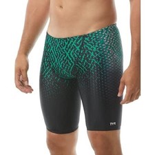 TYR Shorts Mens 34 Jammer Swimsuit Compression Training Swim Trunks Green Black