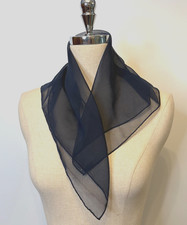 Vera Neumann- Sheer Dark Blue Square Neckerchief, Head Scarf- Made in Japan