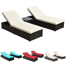 Outsunny Outdoor Chaise Lounge Chair Set of 2 with Table