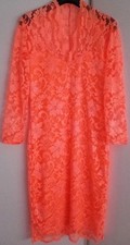 Damen Spitzenkleid Figurbetont Elastisch Neon Orange Gr.M/L (42UK) Neu
