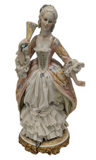 Capodimonte 18th Century Rococo Style Porcelain Lace Lady With Fan Figurine 16"