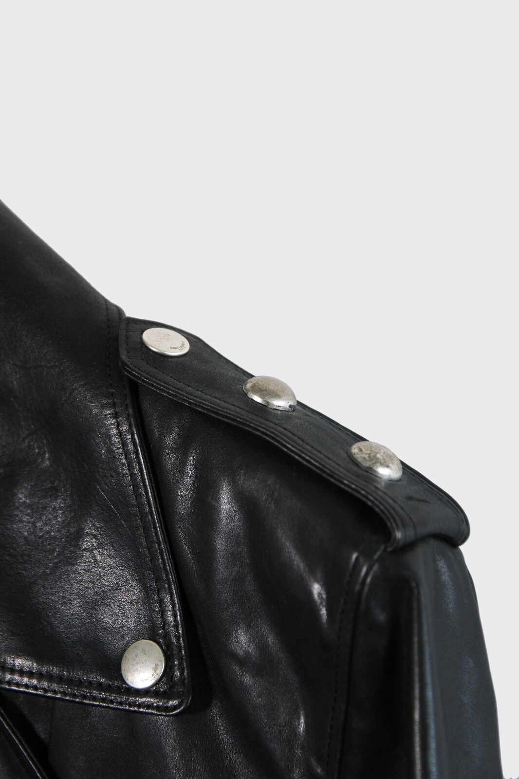 Giacca di Pelle Saint Laurent Nero Borchie Biker Hedi Slimane Paris SS15 50 48