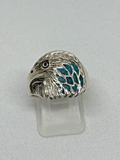 Vintage 70s Wheeler Mfg Sterling Silver & Turquoise Eagle Head Ring #A6H04