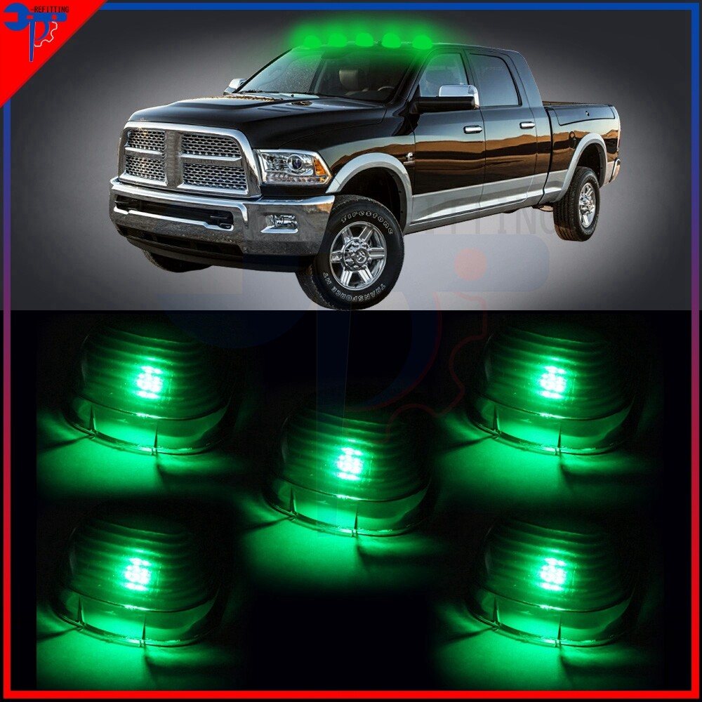 5x Green LED Smoke Cab Marker Light Covers with Wiring for 99-16 Ford Trucks
