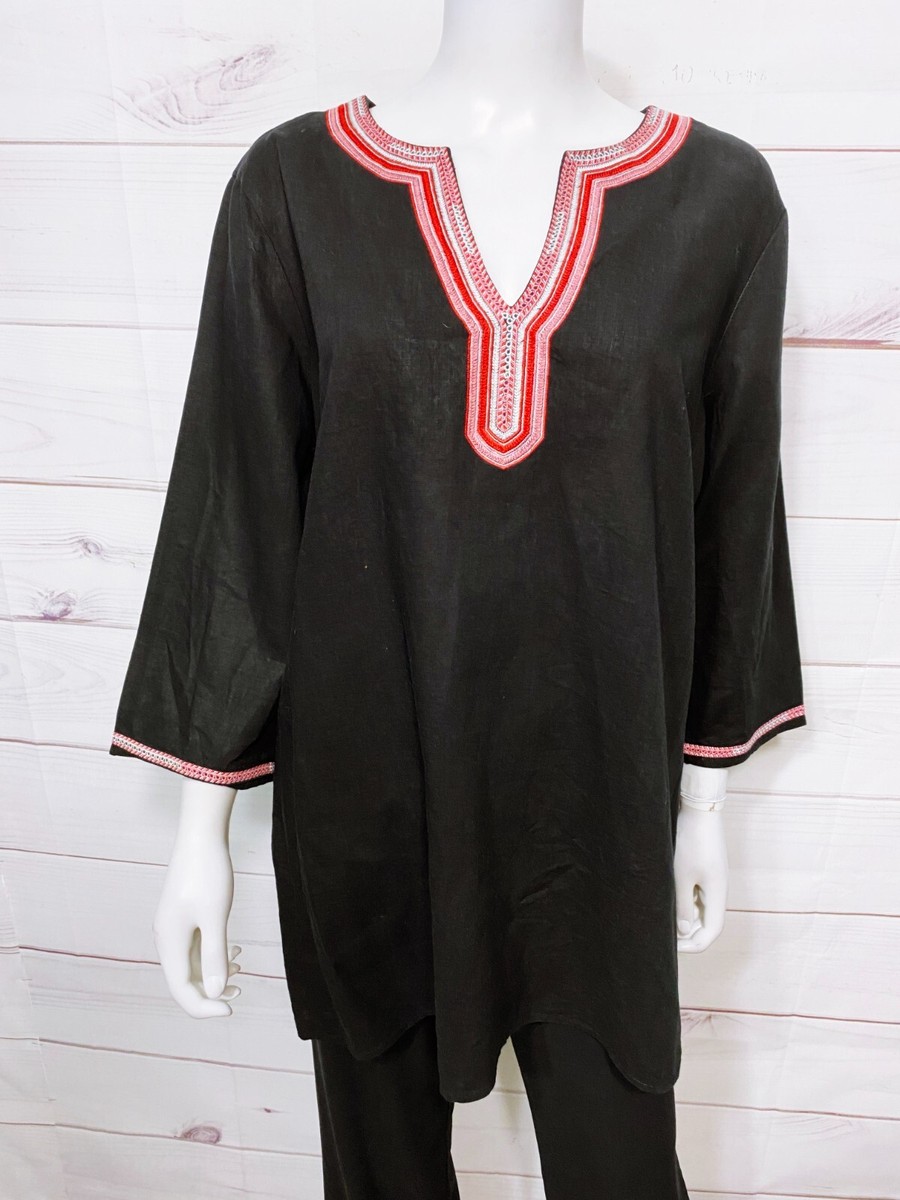 Jaclyn Smith Womens Tunic Size XL Black Embroidered Linen & Rayon Top | eBay