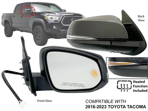 Mirror for 2016-2023 TOYOTA TACOMA with Signal BSD Light PTM Cap Passenger Side