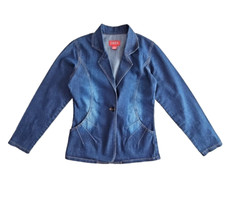 Solo Denim Blazer Women's Medium Fitted Blue Long Sleeve Old Money Y2K Boho