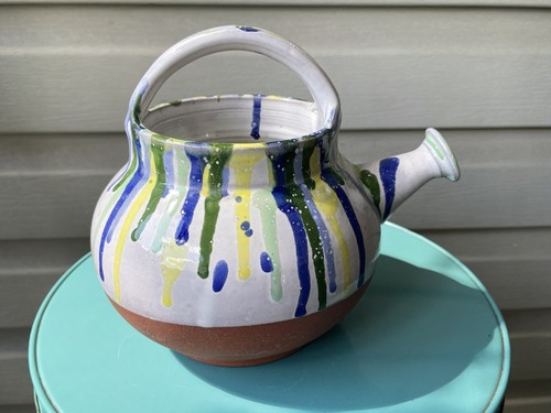 Colorful Drip Glaze Funky Whimsy Terracotta Watering Can Vase 7" Christina Ewing