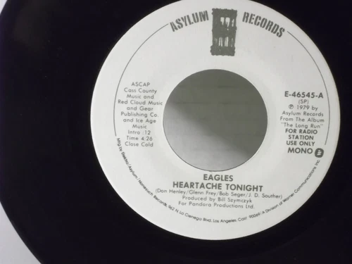 The Eagles,Asylum 46545,"Heartache Tonight"US,7" 45,1979 PROMO California Rock,M