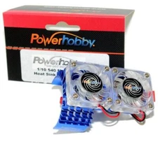 Powerhobby Aluminum Motor Heatsink + Twin Cooling Fan FOR Traxxas Slash 4X4 BLUE