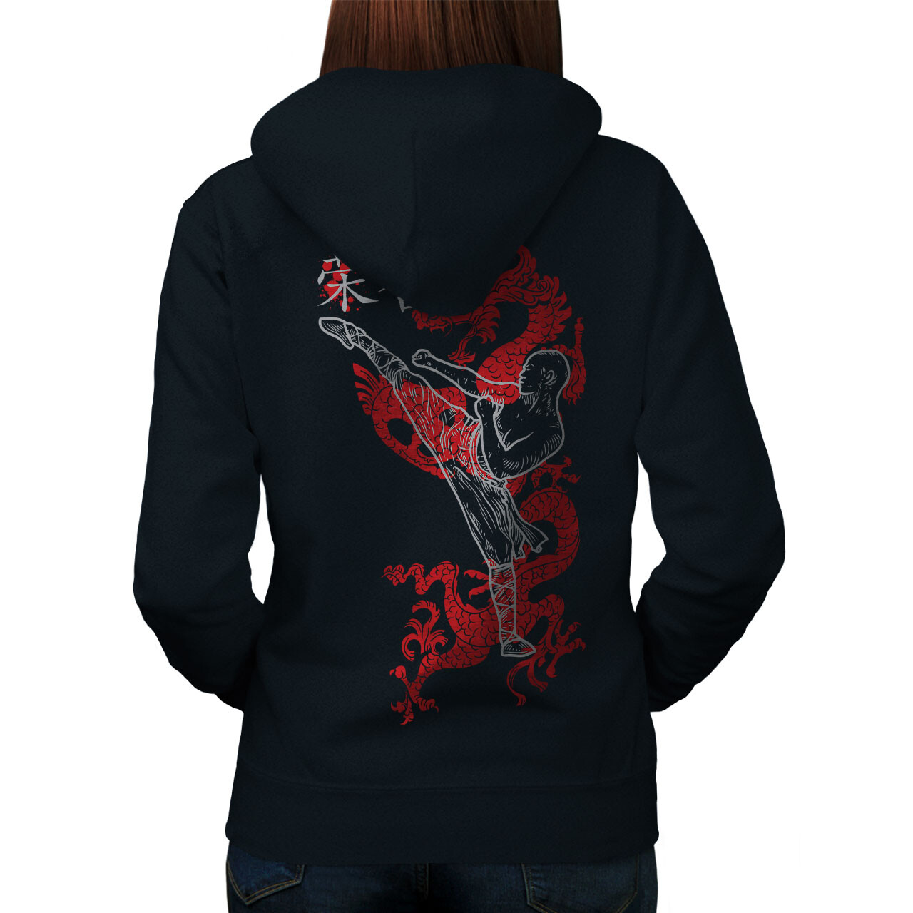 Wellcoda Ninja Dragon Warrior Kung Fu Womens Hoodie Back
