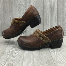 BOC Born Daphnis Leather Clogs Knit Collar Womens Size 8 Brown Distressed CHE17