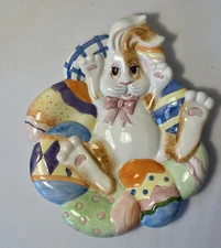 FITZ & FLOYD Eggscapades Ceramic Dish Canapé Trinket Plate 3D Bunny Rabbit 10"