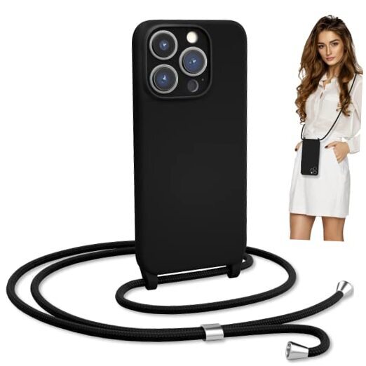 Crossbody Lanyard Strap Case for iPhone 13 Pro, Neck Cross Body, Black