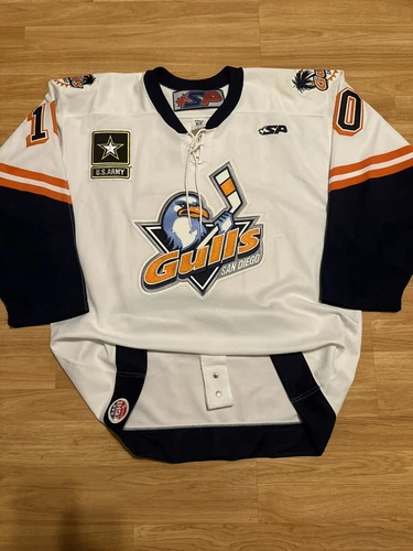 Game Worn Trent Clark San Diego Gulls ECHL SP Hockey Jersey Used White 52