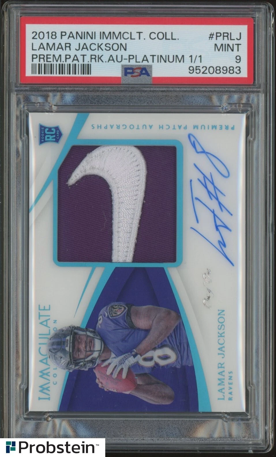 Lamar Jackson Panini Immaculate Collection Premium Patch Rookie Autograph #PRLJ Platinum 1/1