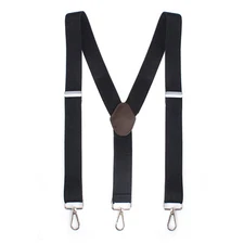 Mens Pery Belt Hook Y-Back Elastic Suspenders Black Heavy Duty Work Adjustable