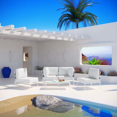 Modway Harmony 5 Piece Outdoor Patio Aluminum Sectional Sofa Set in White White