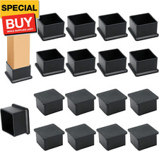 12PCS Square Chair Leg Caps 1-1/2" x 1-1/2" Square Rubber Covers Black Furniture