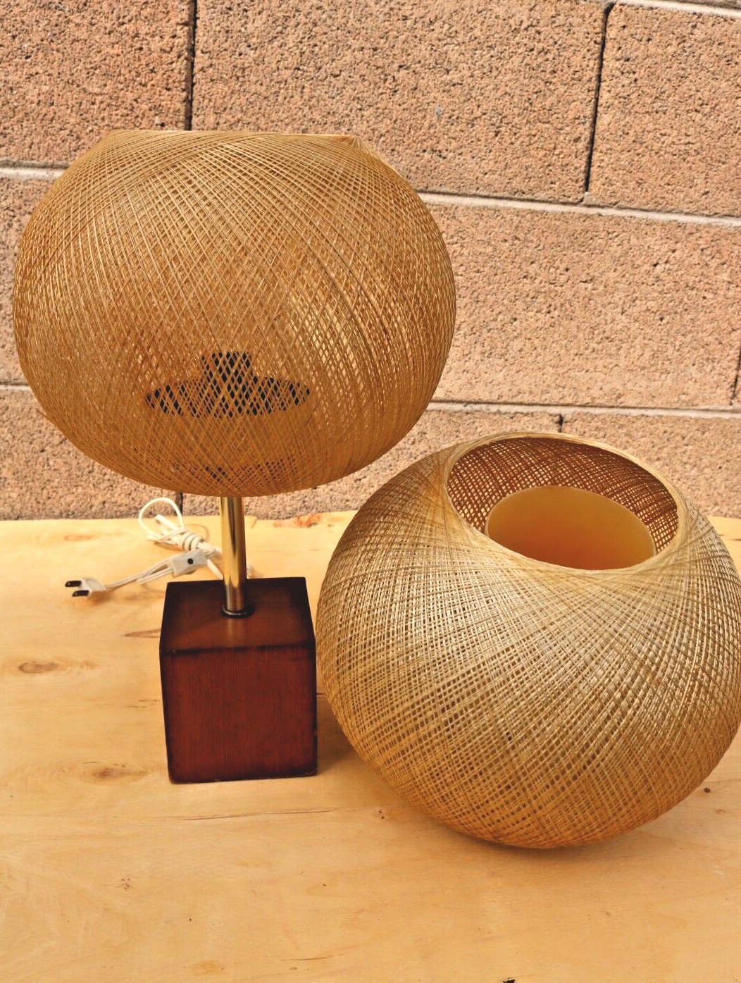 Vintage Mid Century Spun Fiberglass Globe Lamp Wall Sconce, Table Lamp