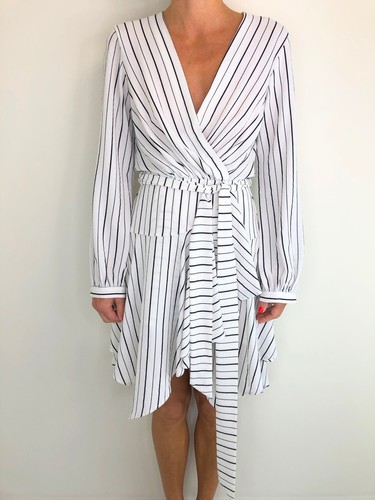 SHEIKE black white stripe sash waist 