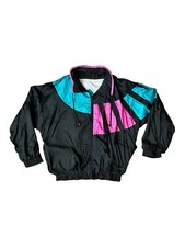 VTG Rock Creek Casuals Women  s L Track Jacket Black Pink Teal Windbreaker Coat