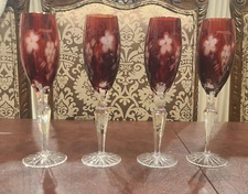 Ajka Marsala Champagne Flutes Crystal in Ruby Red Set of 4