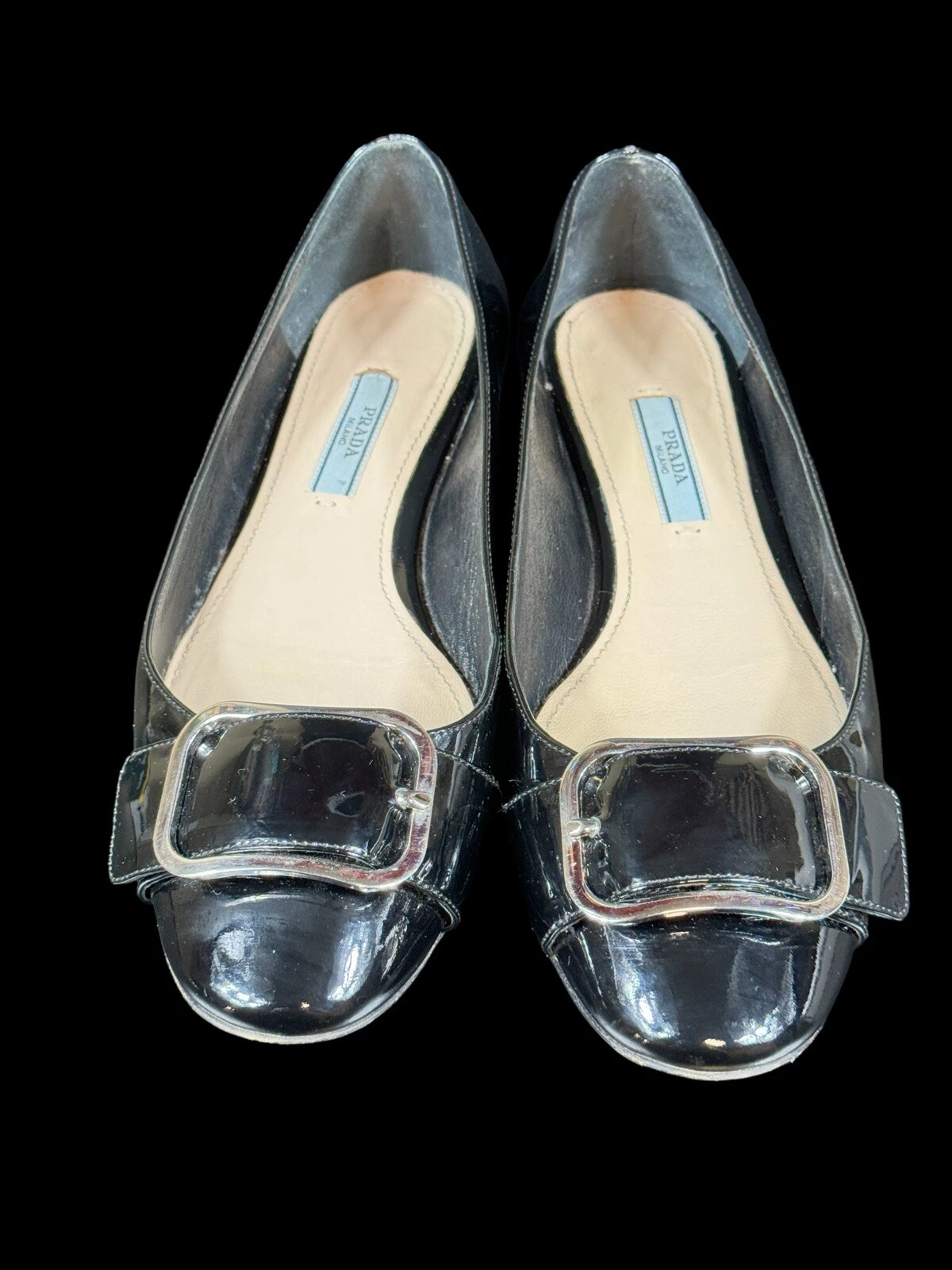 Piatti neri Prada Calzature Donna Vernice in pelle verniciata argento 36 5 US 6 5 $690