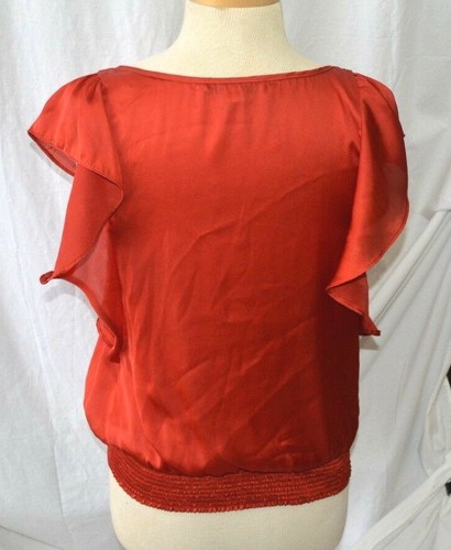 Forever 21 Womens Red Satin Sleeveless Ruffle Blouse Top Shirt size S - Picture 2 of 2