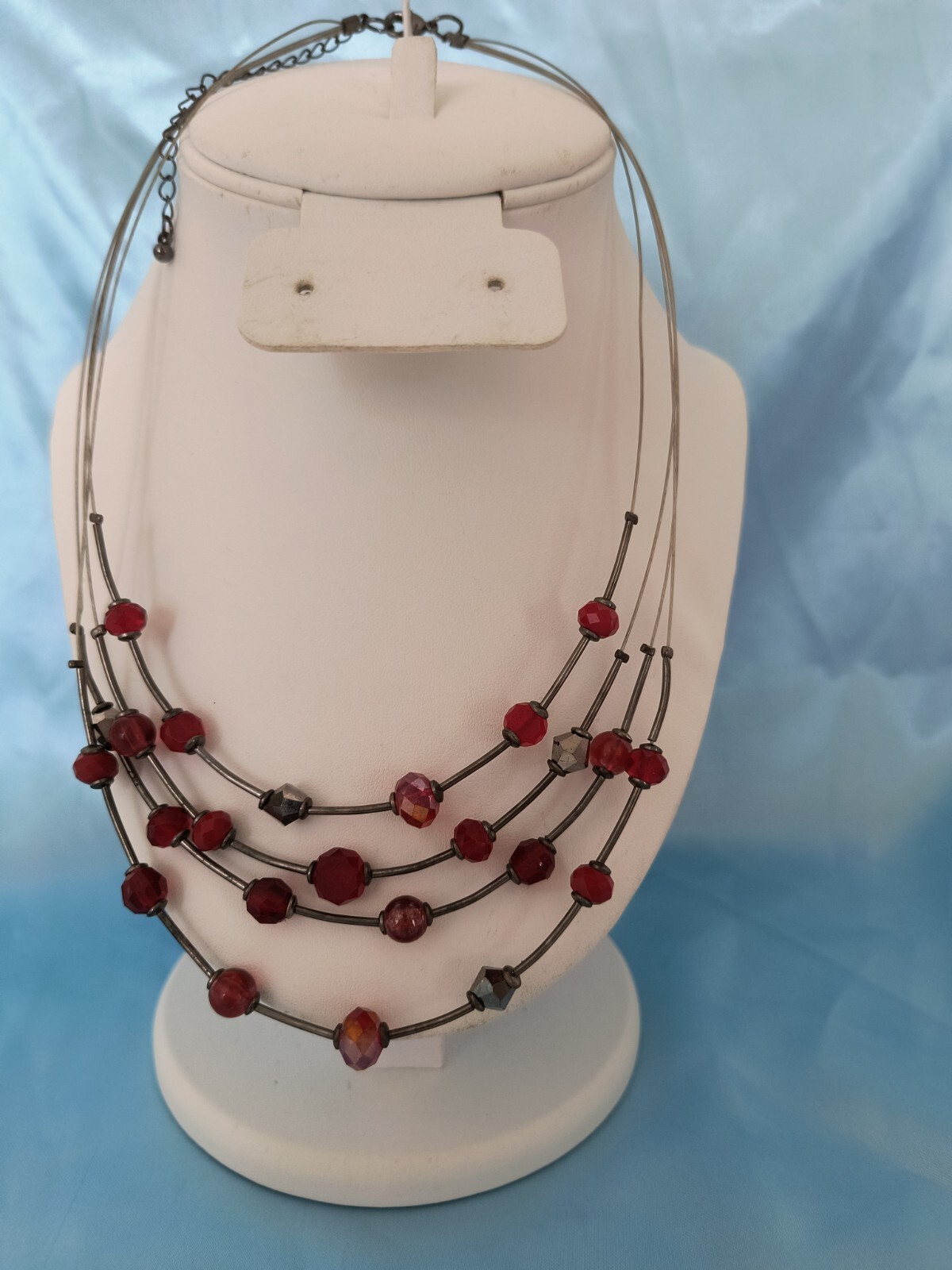 Women's Multistrand Statement Necklace Silver / R… - image 9